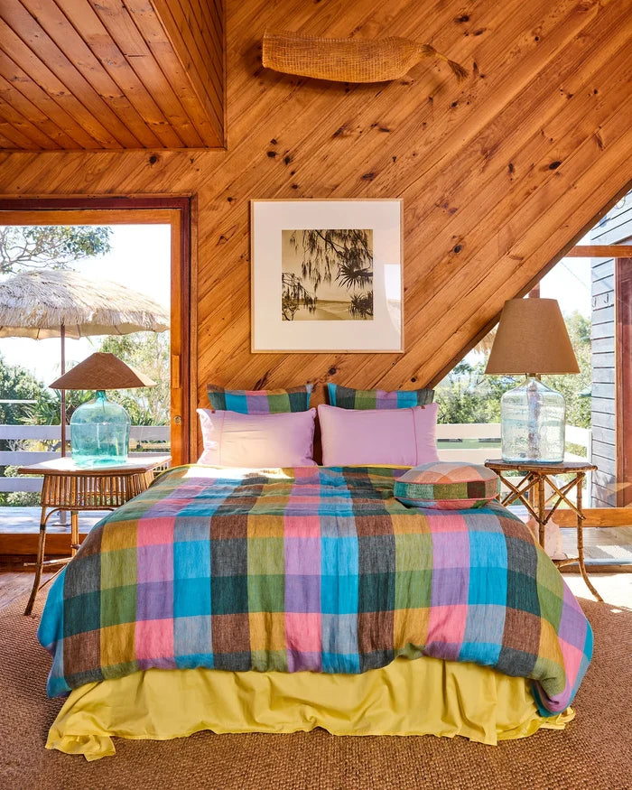 Sorbet Tartan Linen Quilt Cover