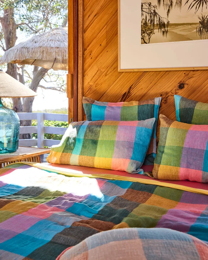 Sorbet Tartan Linen Quilt Cover