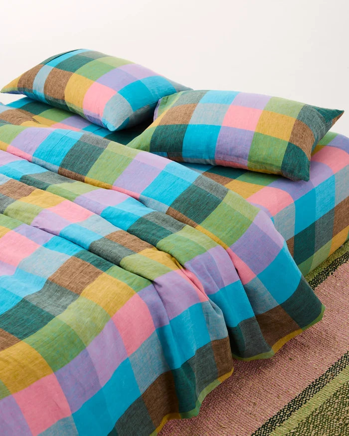 Sorbet Tartan Linen Quilt Cover