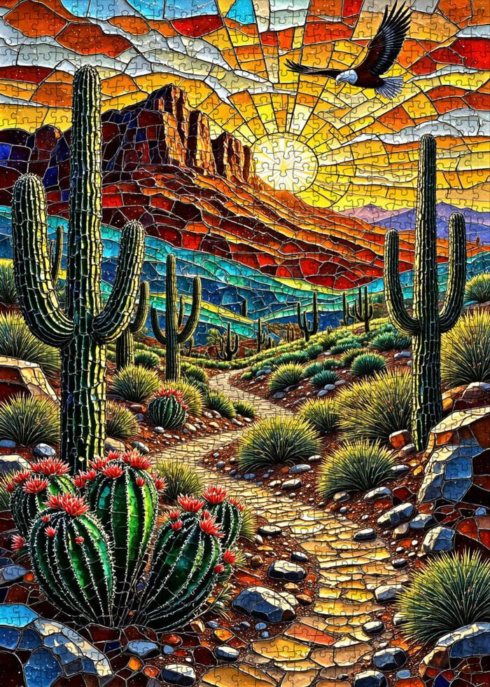 Southwest Desert Stained Glass Landscape Jigsaw Puzzle