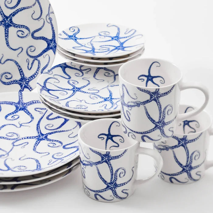 Starfish Blue Dinnerware Pieces | Coastal Compass Home Decor