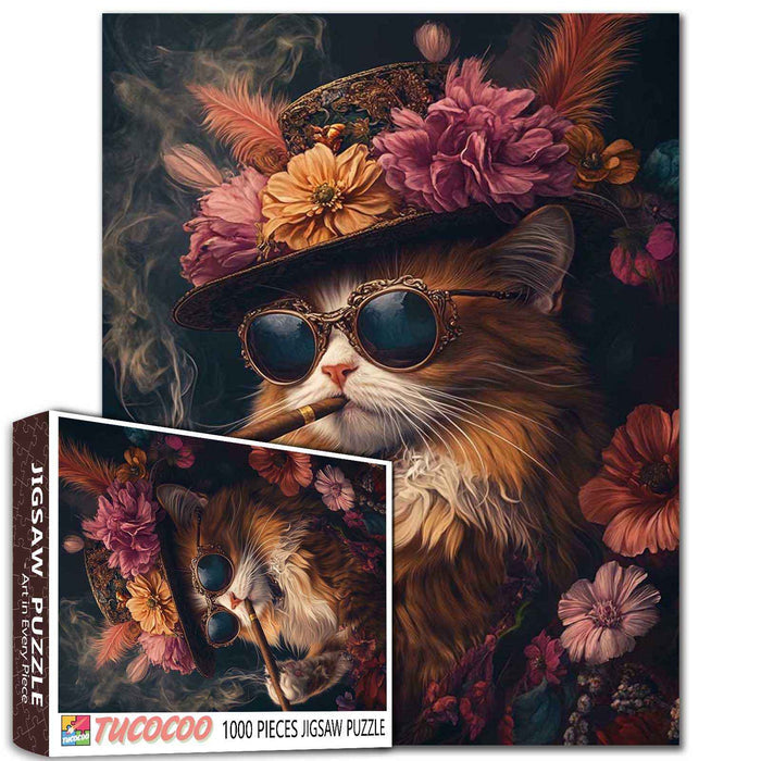 Stylish Cat with Cigars Jigsaw Puzzle