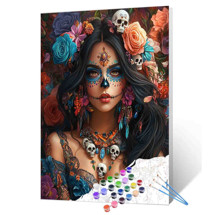 Sugar Skull Beauty with Roses Paint by Numbers