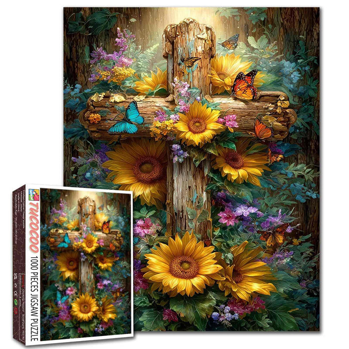 Sunflower Butterfly Woodland Cross Jigsaw Puzzle
