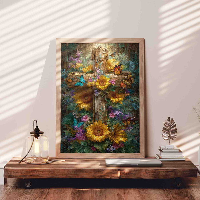 Sunflower Butterfly Woodland Cross Jigsaw Puzzle