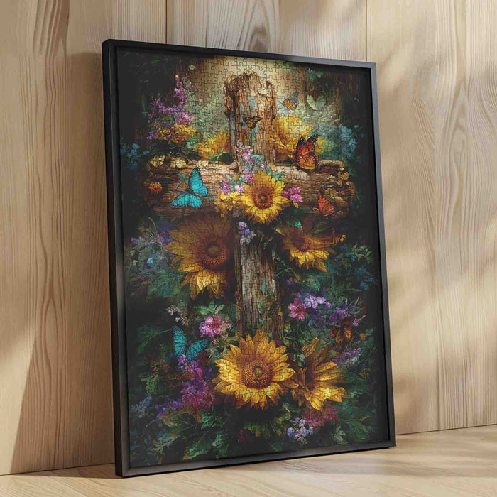 Sunflower Butterfly Woodland Cross Jigsaw Puzzle