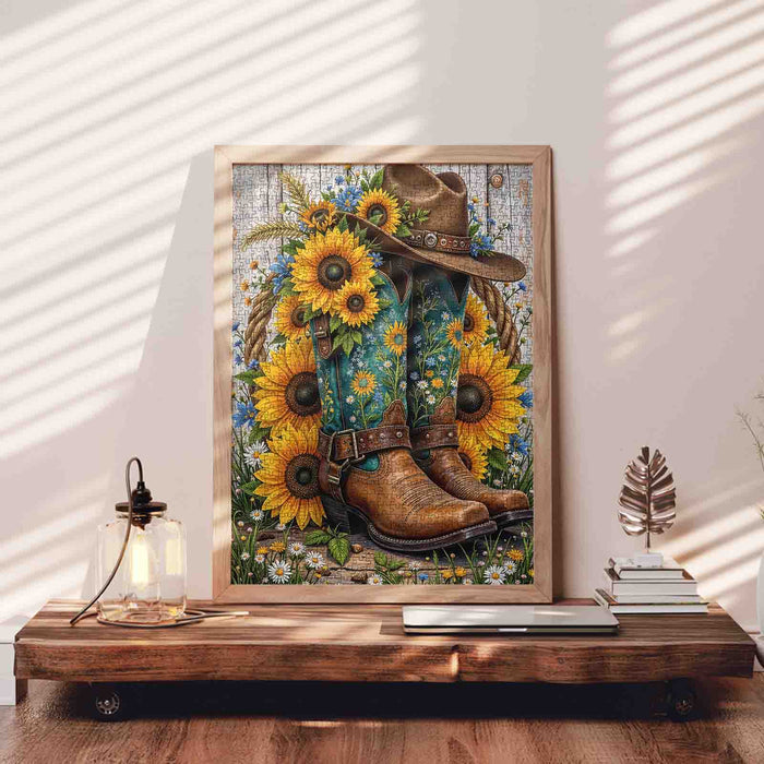 Sunflower Cowgirl Boots Jigsaw Puzzle