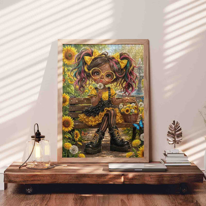 Sunflower Girl Garden Day Jigsaw Puzzle