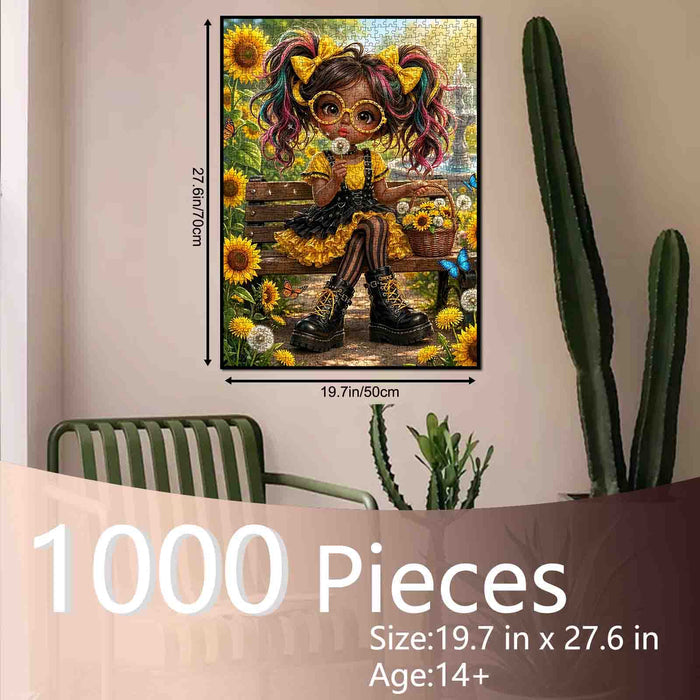 Sunflower Girl Garden Day Jigsaw Puzzle