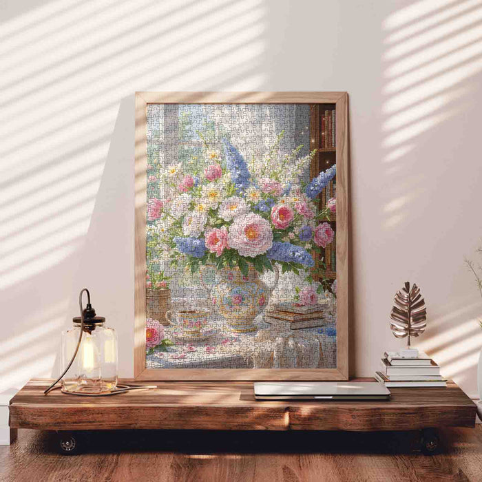 Sunlit Floral Teacup Arrangement Jigsaw Puzzle