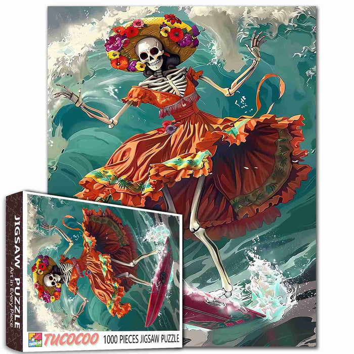 Surfing Fiesta Skeleton Jigsaw Puzzle