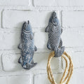 Swimming Fish Wall Hooks - Blue Finish - Cast Iron - Coastal Compass Home Decor