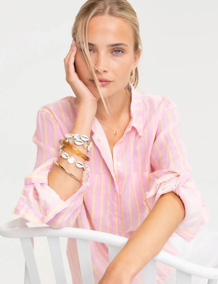 The Boyfriend Linen Shirt - Lemon Drop Stripe