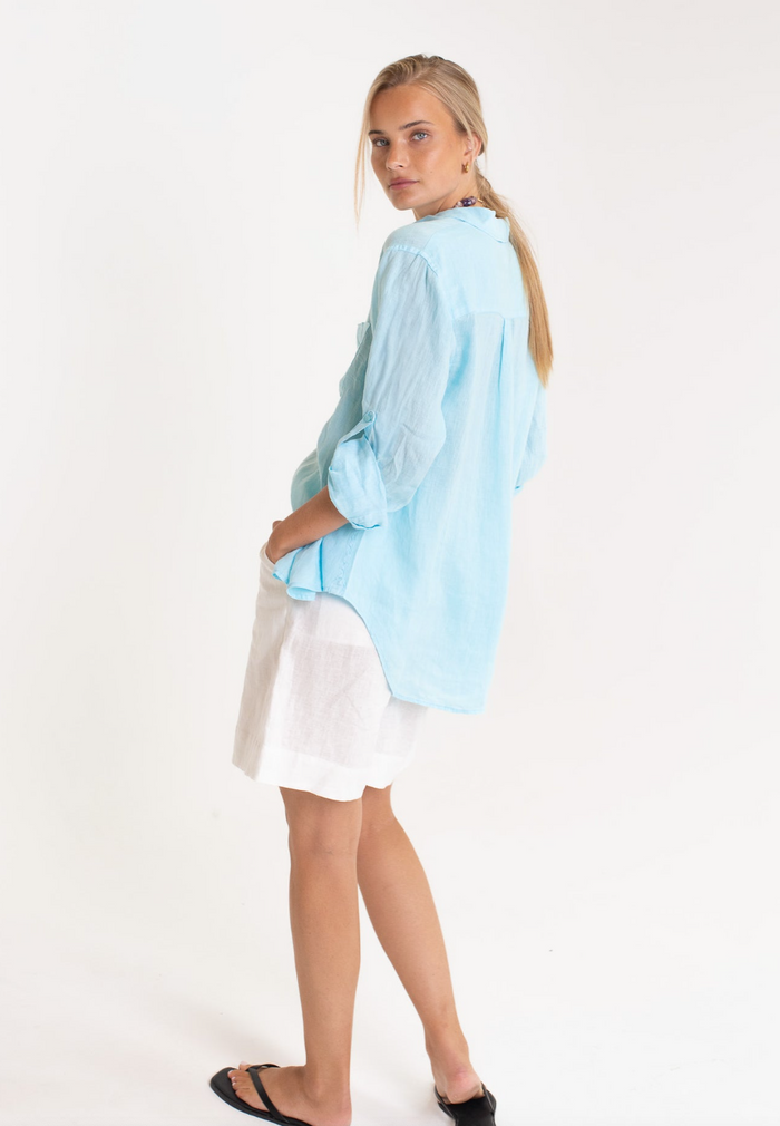 The Boyfriend Linen Shirt - Lift My Mood Blue