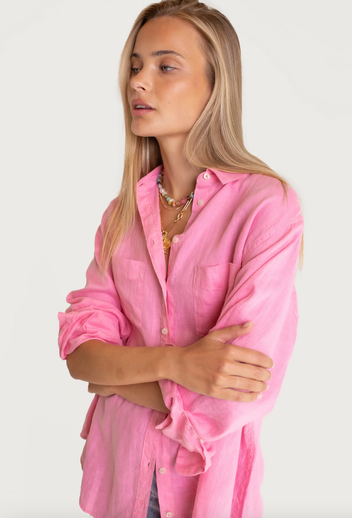 The Boyfriend Linen Shirt - Lift My Mood Pink