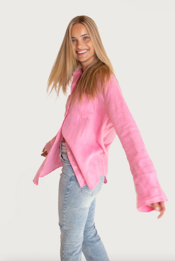 The Boyfriend Linen Shirt - Lift My Mood Pink