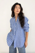 The Boyfriend Linen Shirt - Marine Stripe