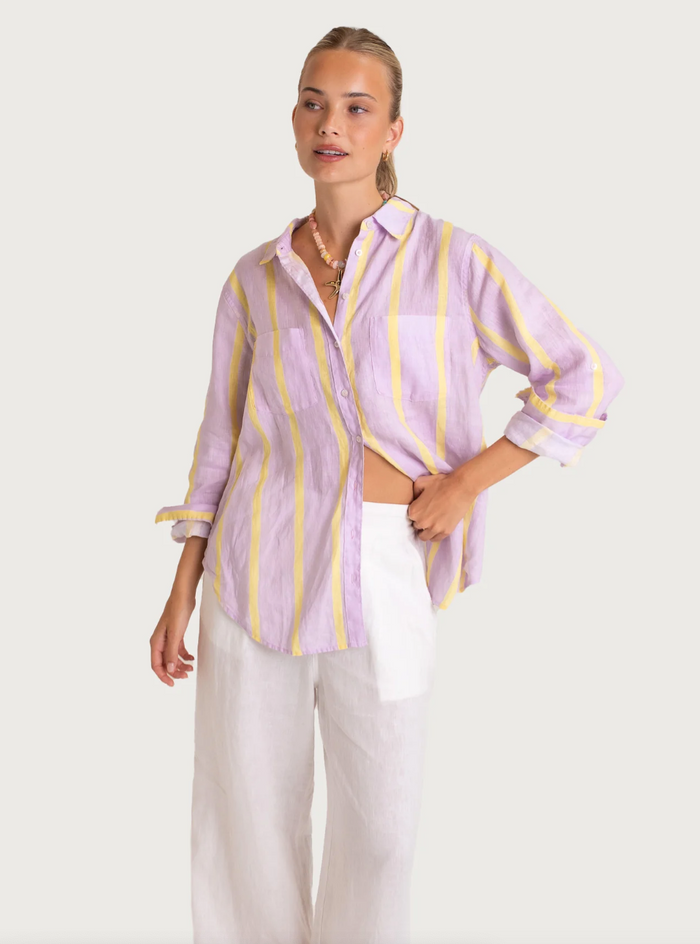 The Boyfriend Linen Shirt - Sunshine Mauve Stripe