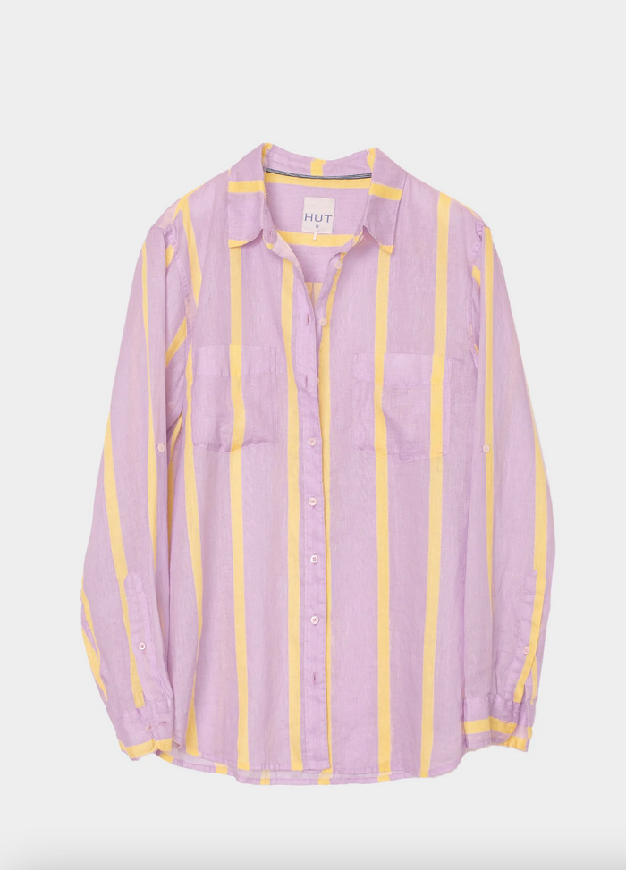 The Boyfriend Linen Shirt - Sunshine Mauve Stripe