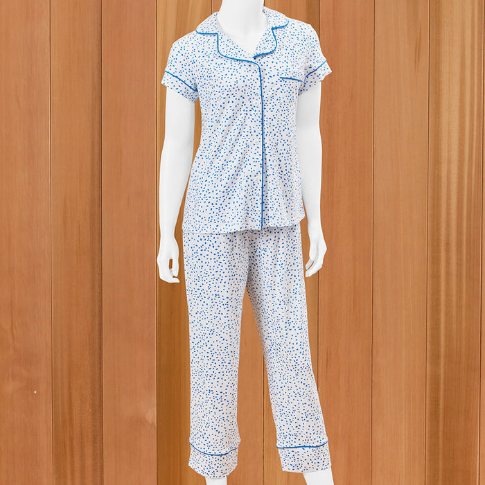 The Cat's Pajamas Women's Pima Knit Capri Pajama Set, Blue Confetti Dot