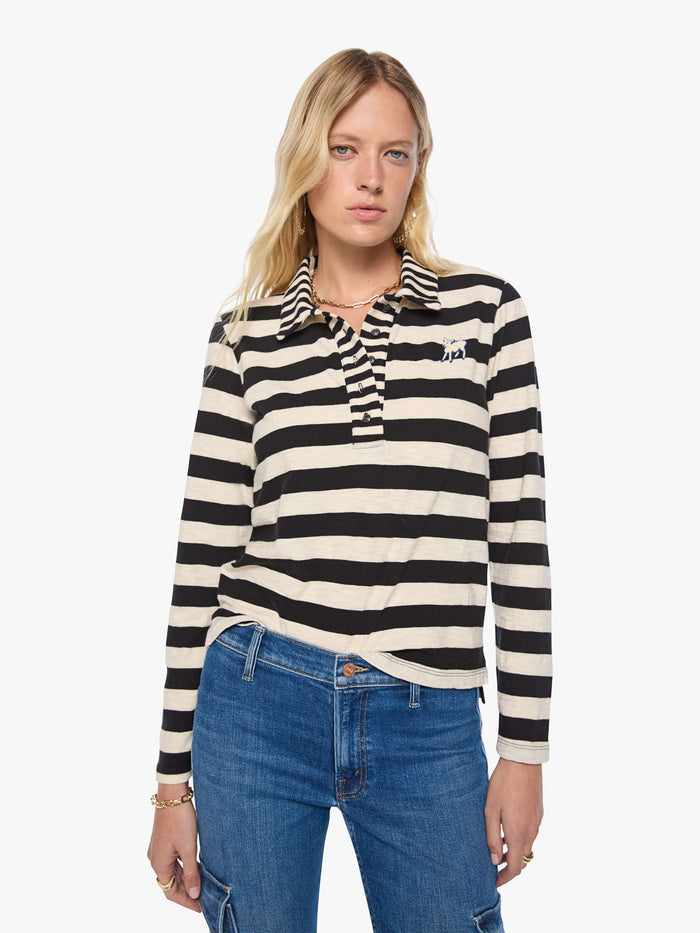 The Long Sleeve Close Cut Huddle - Black and Cream Stripe