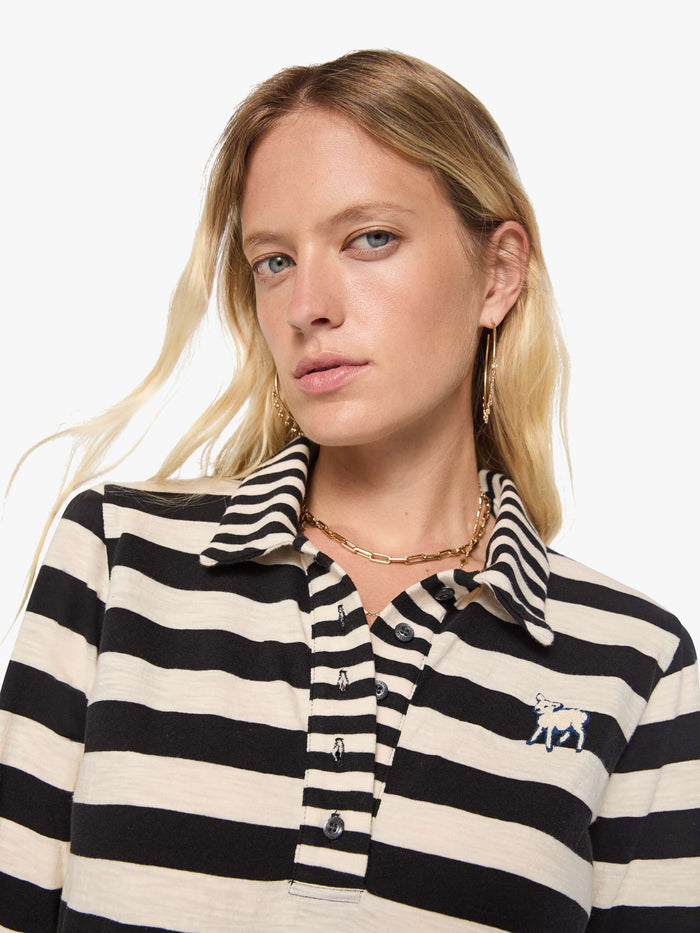 The Long Sleeve Close Cut Huddle - Black and Cream Stripe