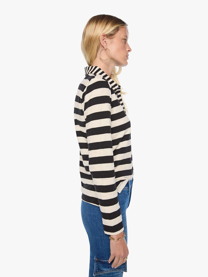 The Long Sleeve Close Cut Huddle - Black and Cream Stripe
