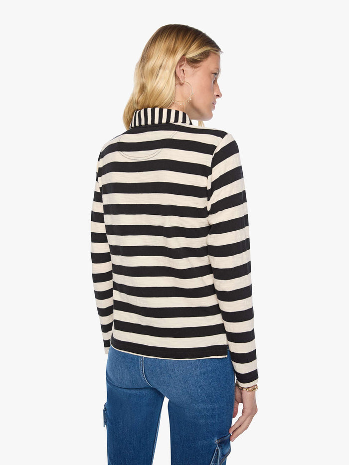 The Long Sleeve Close Cut Huddle - Black and Cream Stripe