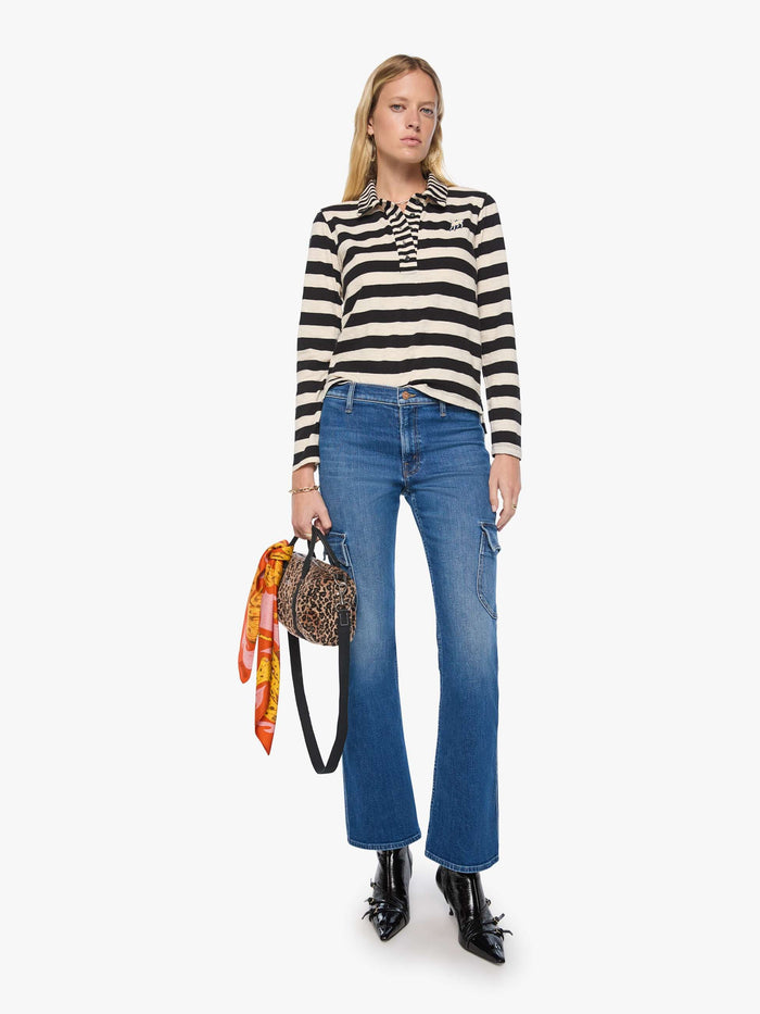 The Long Sleeve Close Cut Huddle - Black and Cream Stripe