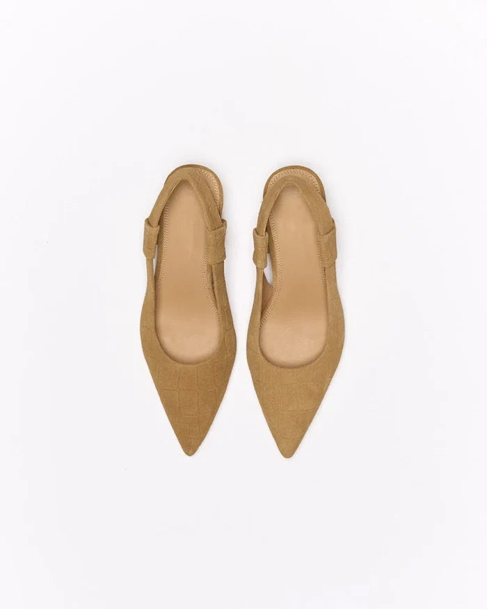 Thora Leather Heel - Tan Croc