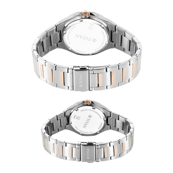 Titan Bandhan Quartz Analog Silver Dial Two Toned Stainless Steel Strap Watch For Couple 9400994209KM01