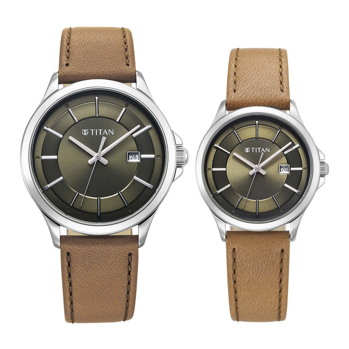 Titan Bandhan Quartz Analog with Date Green Dial Silver Stainless Steel Strap Watch For Couple 9401194211SL01