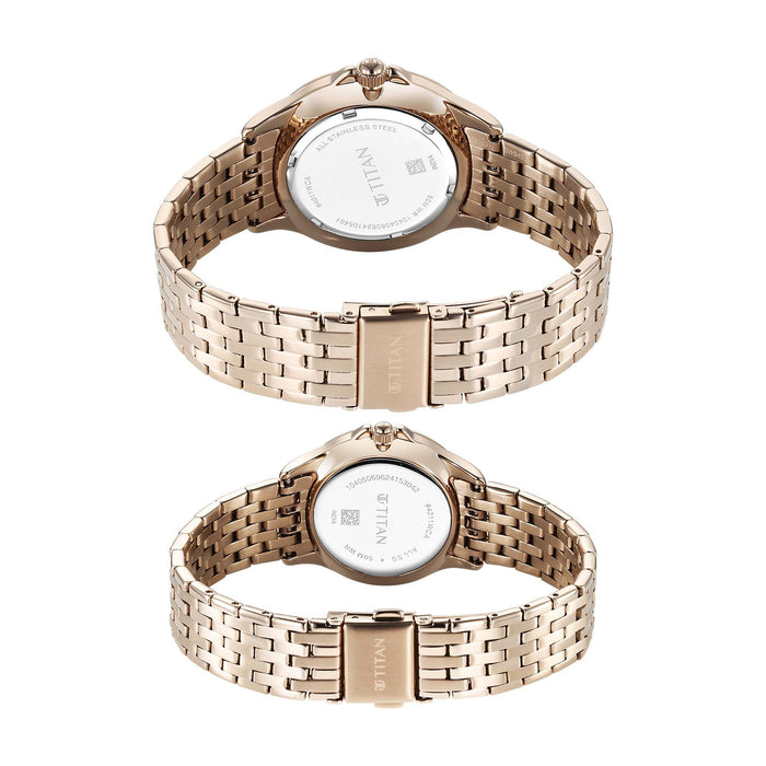 Titan Bandhan Quartz Analog with Date Silver Dial Pink Stainless Steel Strap Watch For Couple 9401194211WM01