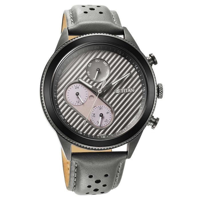 Titan Bolt Anthracite Dial Grey Leather Strap Watch 1814KL01