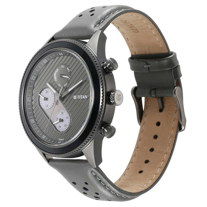 Titan Bolt Anthracite Dial Grey Leather Strap Watch 1814KL01