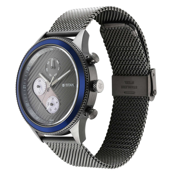 Titan Bolt Anthracite Dial Stainless Steel Mesh Strap Watch 1814KM01