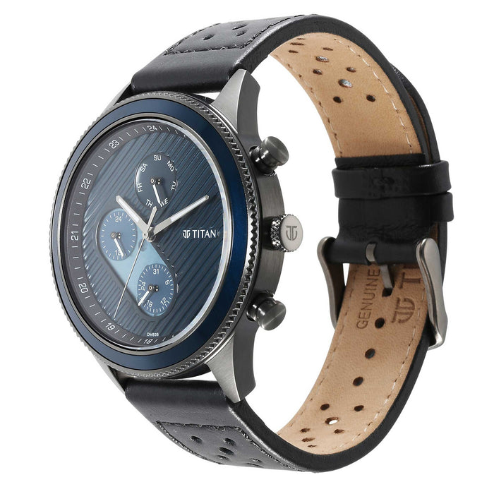 Titan Bolt Green Dial Black Leather Strap Watch 1814KL02