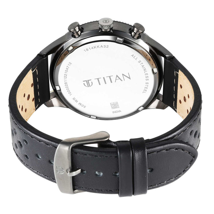 Titan Bolt Green Dial Black Leather Strap Watch 1814KL02