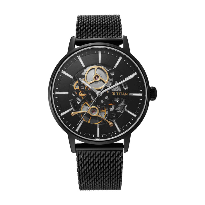 Titan Mechanical Slimline Black Dial Watch for Men 90159NM01