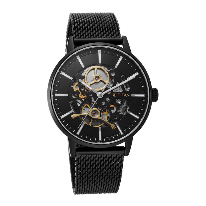 Titan Mechanical Slimline Black Dial Watch for Men 90159NM01