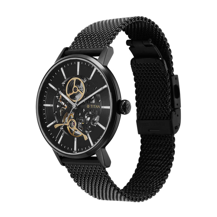 Titan Mechanical Slimline Black Dial Watch for Men 90159NM01
