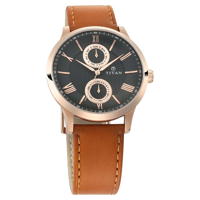 Titan On Trend Black  Dial Leather Strap Watch 90100WL02