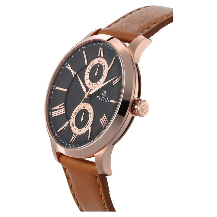 Titan On Trend Black  Dial Leather Strap Watch 90100WL02