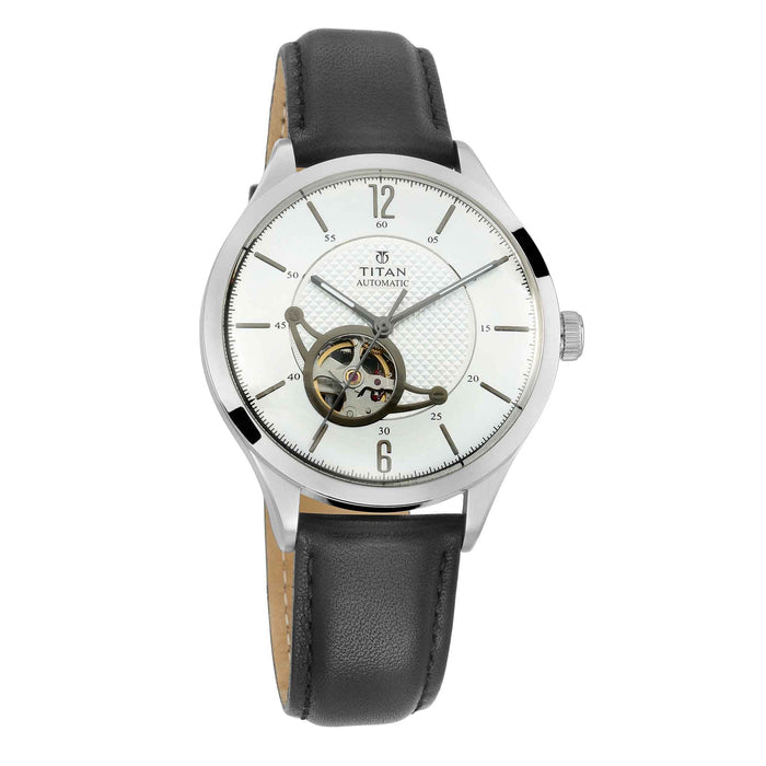 Titan Silver Dial Automatic Watch with Leather Strap 90111SL01