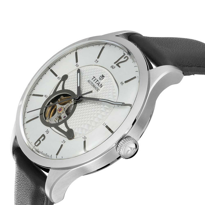 Titan Silver Dial Automatic Watch with Leather Strap 90111SL01