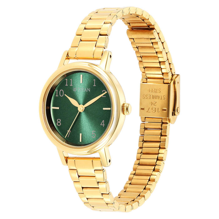 Titan Womens 34.60 x 7.10 x 27.60 mm Karishma Green Dial Stainless Steel Analog Watch - 2678YM01 (Not assigned,Not Assigned), Green