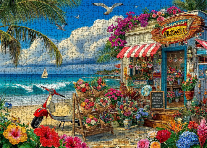 Tropical Beach Flower Shop Jigsaw Puzzle