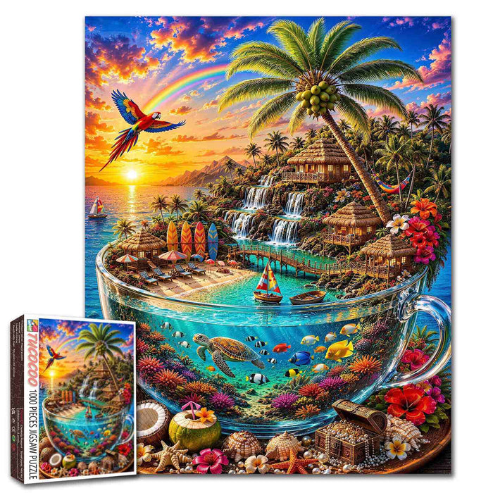 Tropical Island Paradise in Glass Cup Jigsaw Puzzle