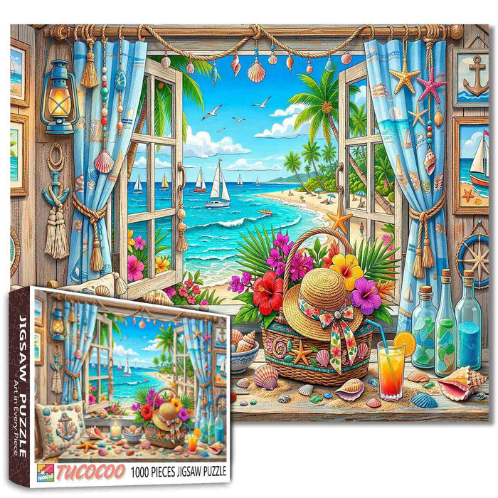 Tropical Seaside Window Escape Jigsaw Puzzle