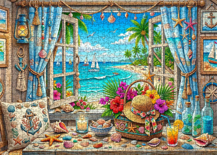 Tropical Seaside Window Escape Jigsaw Puzzle
